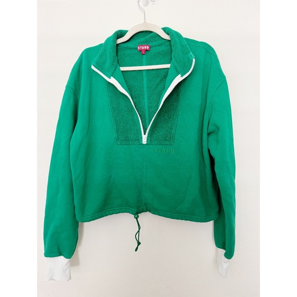 STAUD Half Zip Up Sweatshirt French Terry Clover Green S - Picture 3 of 8